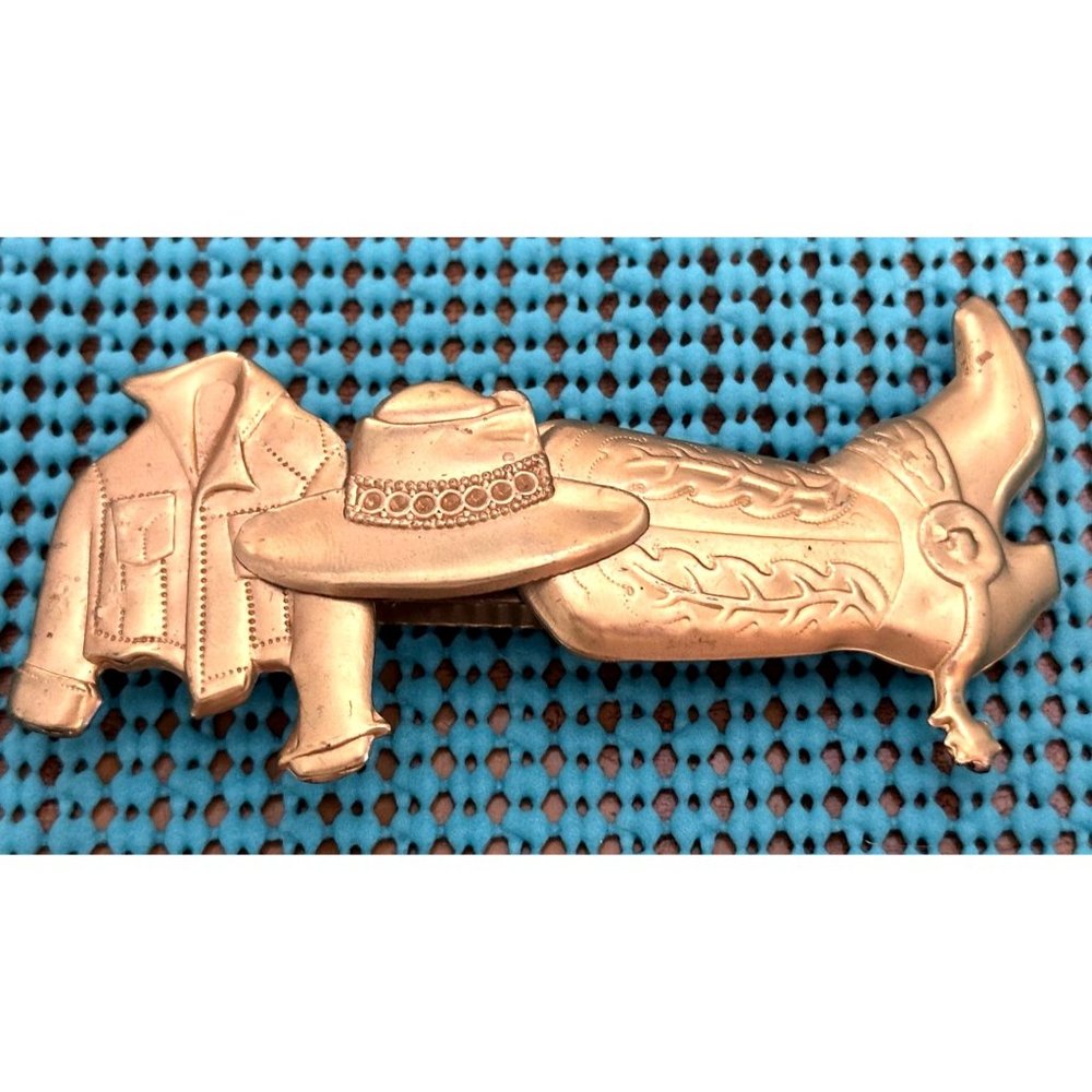 Western Hair Barrette Clip Metal Gold tone Cowgirl 90's Hat Boot Jacket